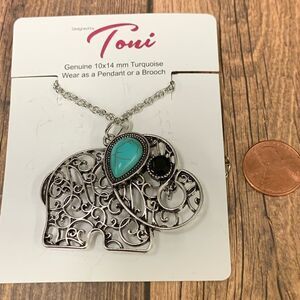 ‎Toni Turquoise Elephant Brooch/Necklace